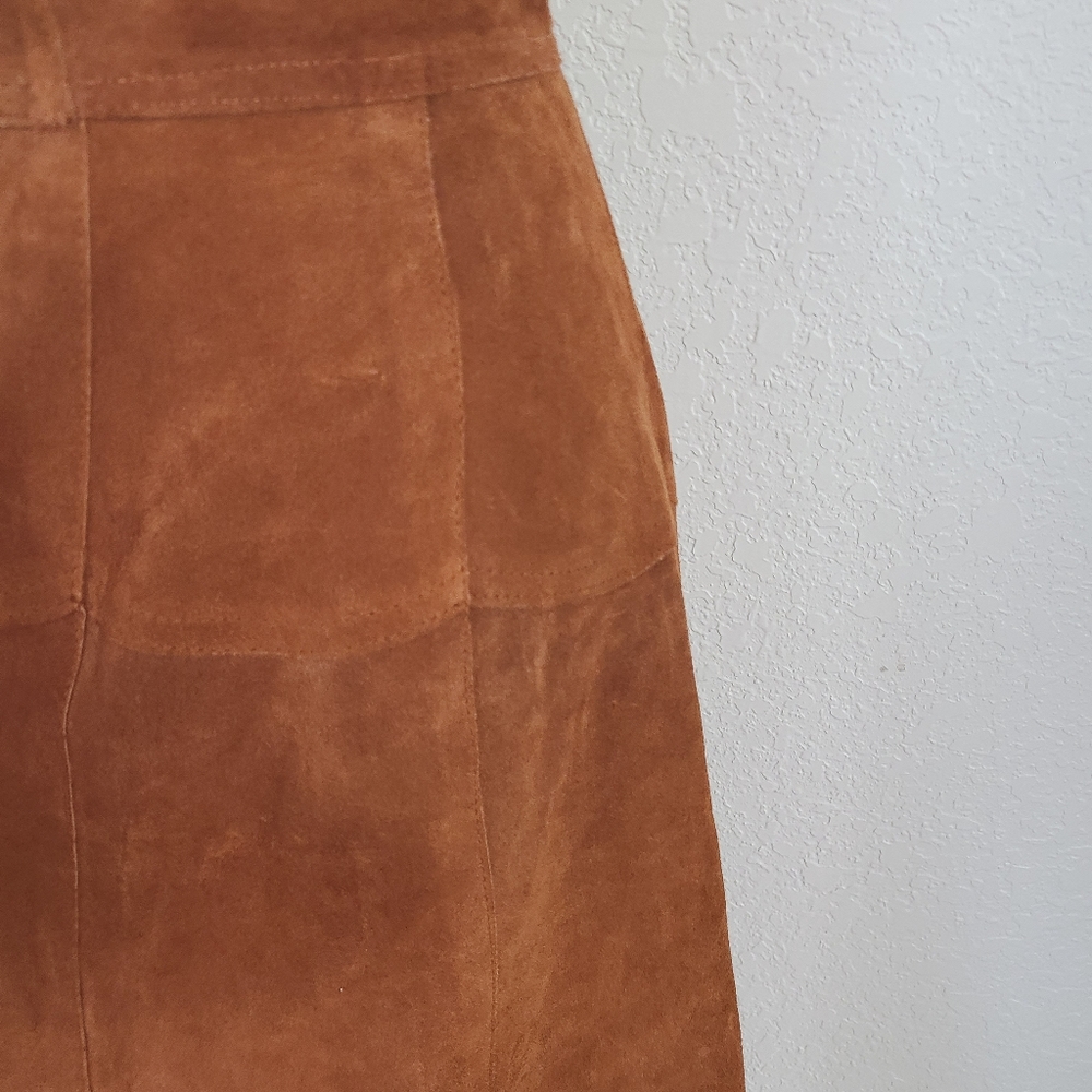 70s Vintage Brown Suede Leather Button Up Skirt - Picture 7 of 11